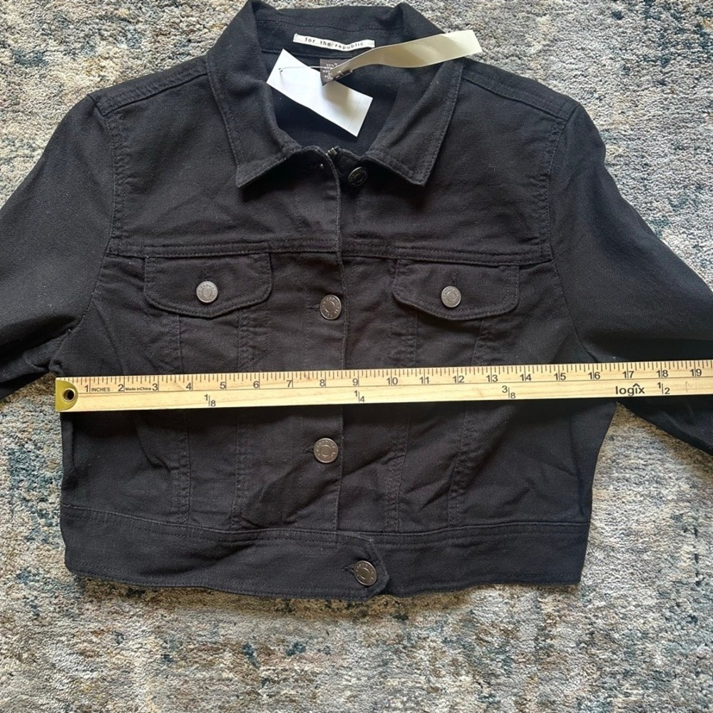 For The Republic Y2K Black Cropped Jacket Linen Cotton Blend Zip Cuff Small NWT - Picture 6 of 8